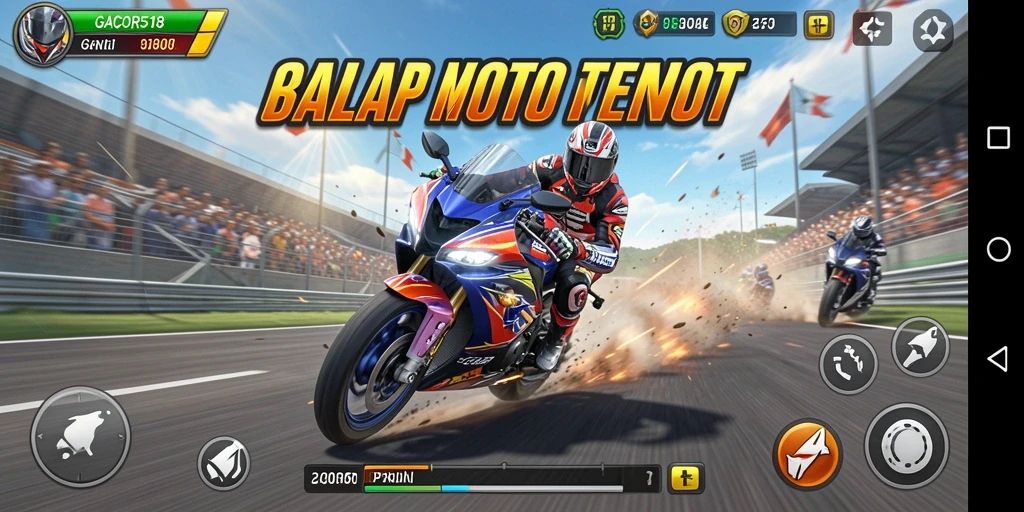 Screenshot utama GACOR518 menampilkan aksi balap motor yang mendebarkan.