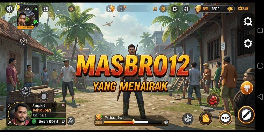 Screenshot dari gameplay yang menunjukkan interaksi karakter dan lingkungan di MASBRO12.